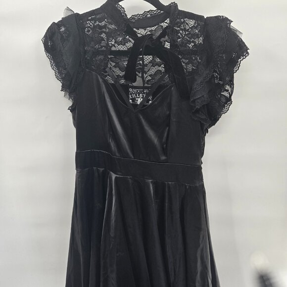 Killstar Gothic Dark Black Lace Bow Neck Wednesday Large - Picture 1 of 16
